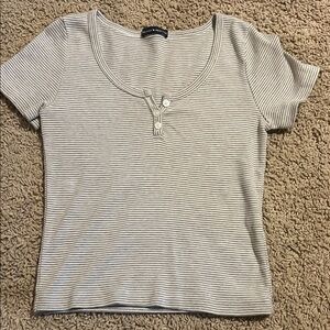 Brandy Melville Tan Striped Short Sleeve Top